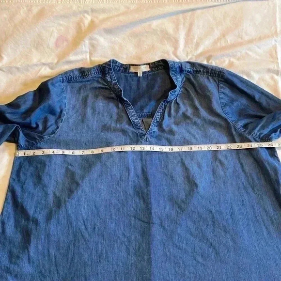 Side Stitch Los Angeles Denim Shirt Dress, Blue, Plus Size 2X Petite. - Picture 8 of 10